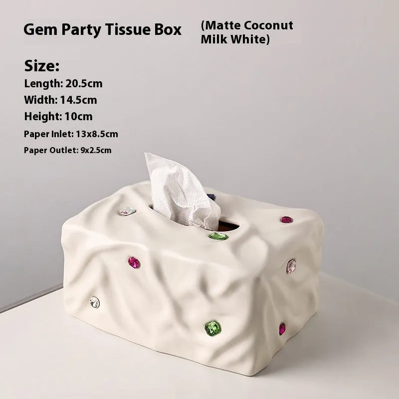 Ceramic tissue box in light luxury style with matte coconut milk white or silver electroplated finish