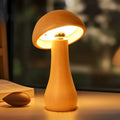 Solid wood mushroom ambience LED table lamp in natural beech colour with button switch