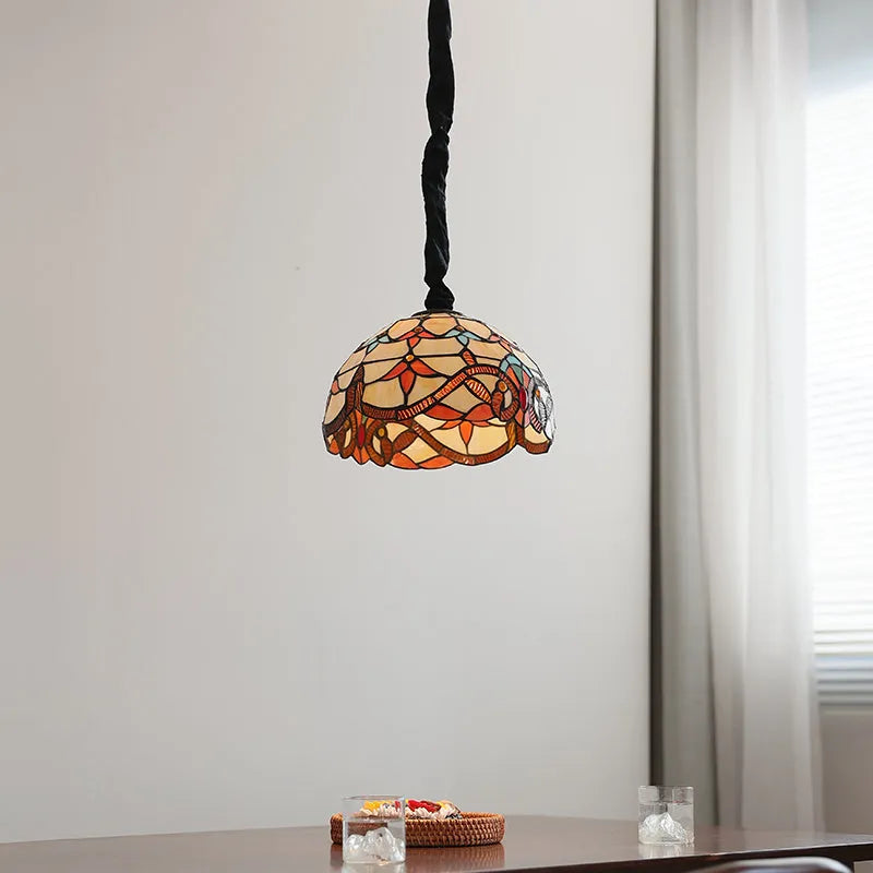 MD-1027 Mediterranean pendant lamp with hand-woven glass shade and ABS body for bedroom or dining room