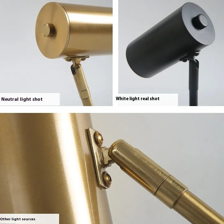 Gold minimalist Nordic wall lamp for bedside or study use, compact metal design, 220V rated