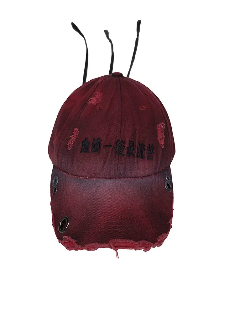Rose red cotton peaked cap with adjustable fit and dirt-resistant spray coating