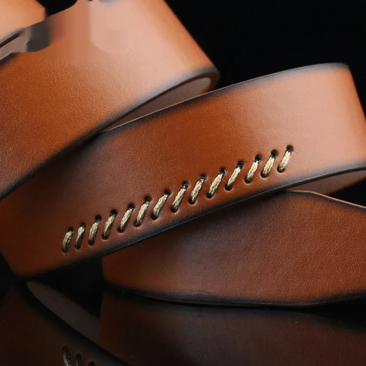 Men's threading pattern belt with pin buckle in black, brown, and white colour options
