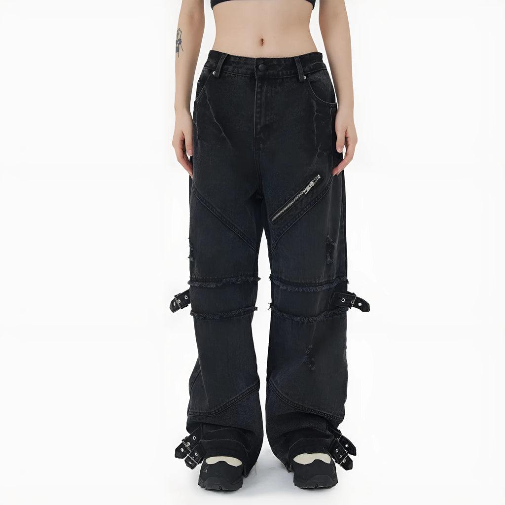 Loose straight cotton trousers in black for men and women, multiple sizes from S to 3XL
