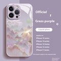 iPhone liquid glass phone case with gold silk Yuanshan print in grass purple colour