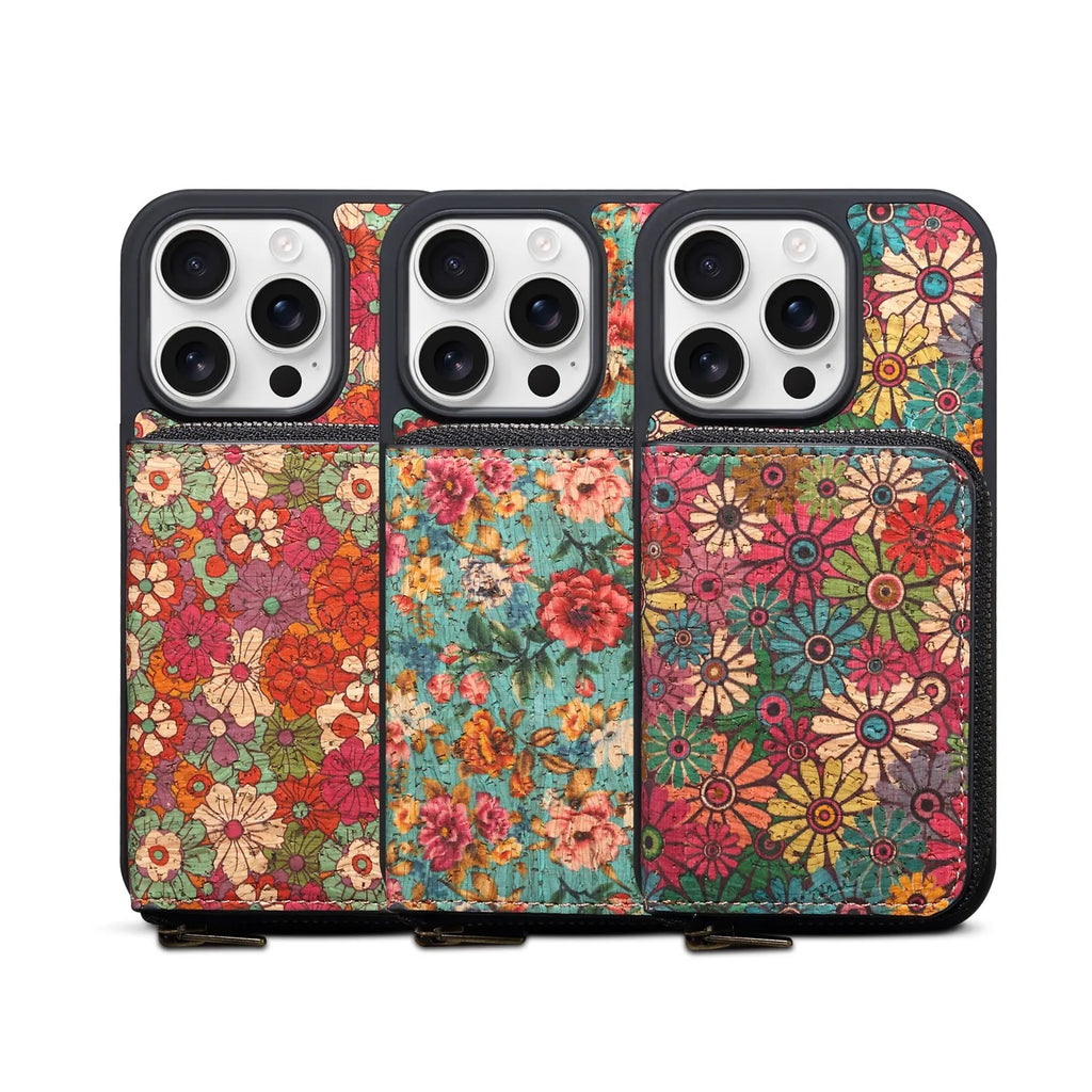 Cork phone case with magnetic suction and anti-theft zipper bag for iPhone