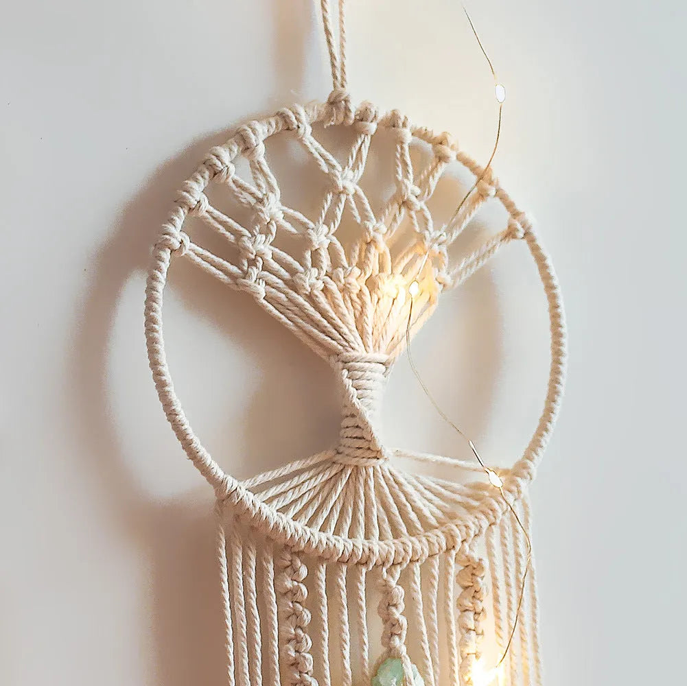 Handmade dream catcher tree tapestry in cotton rope, 73x18cm rectangular wall hanging with European style hand weaving