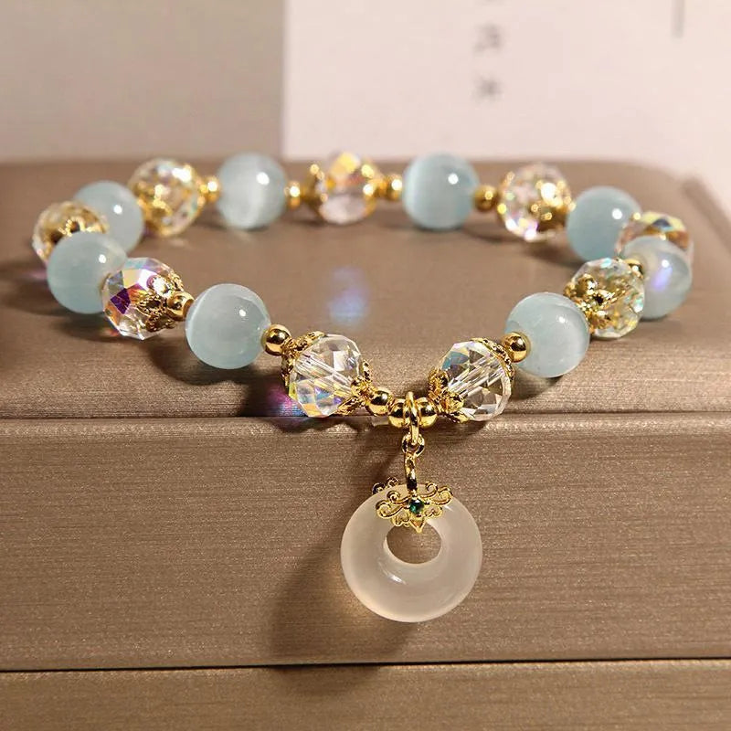 Women's blue opal glass pendant bracelet with Japanese Korean style design