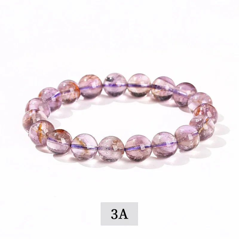 Natural Brazilian iced amethyst bracelet with round crystal beads in 7-8mm size