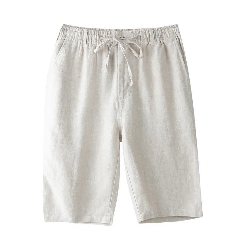 Men's casual linen capri pants in loose straight-leg design available in multiple colours