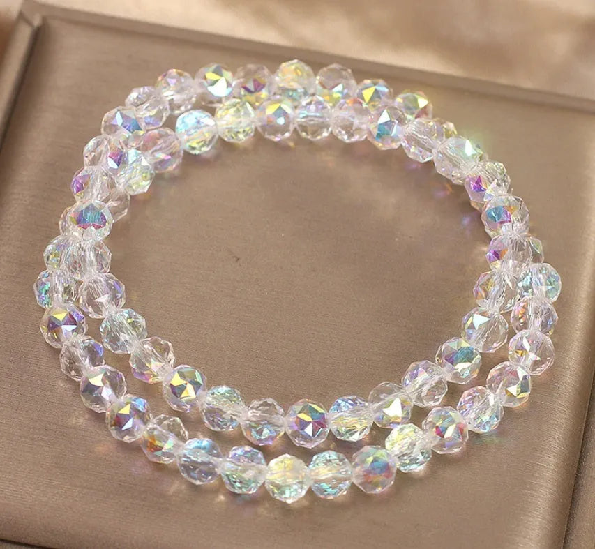 White double-layer artificial crystal bracelet for women, light luxury style, shiny beads