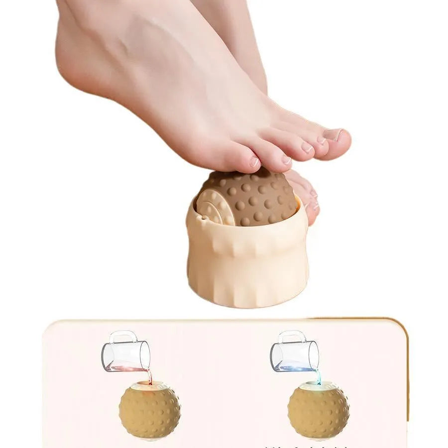 Caramel mocha and green massage balls for cold hot compress therapy on a wooden surface