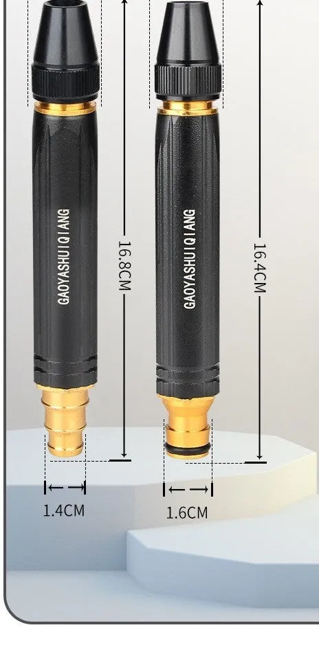 Black diamond car wash water gun showing 17.7cm length and nozzle options