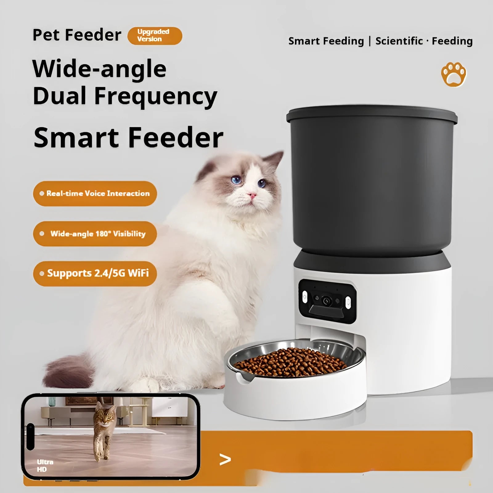 4-litre smart automatic pet feeder with control panel and optional camera