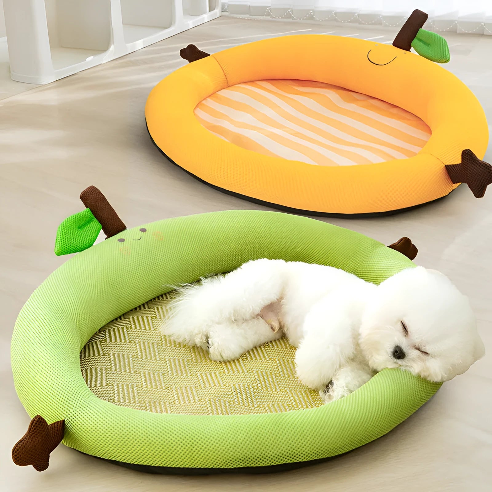 Fruit backrest pet nest for cats and dogs in green colour showing structured design