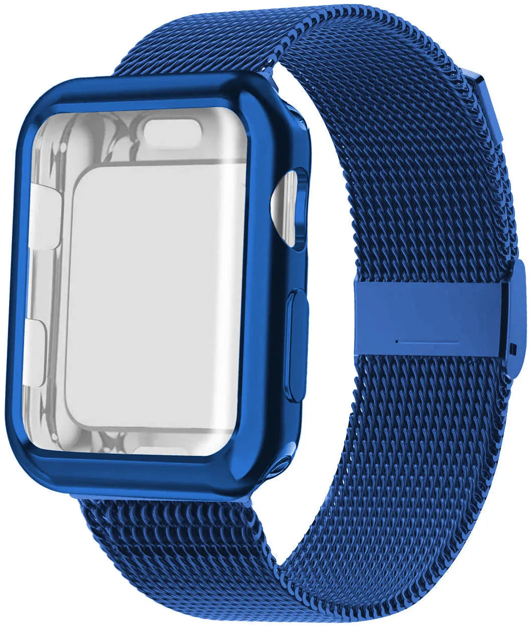 Apple Watch with black magnetic Milanese loop band showing adjustable magnetic clasp on wrist.