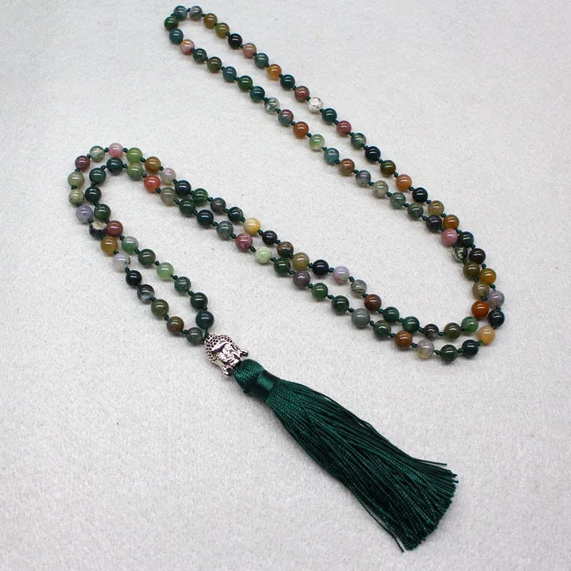 Indian agate blessing necklace with 108 round 6mm beads on a string.