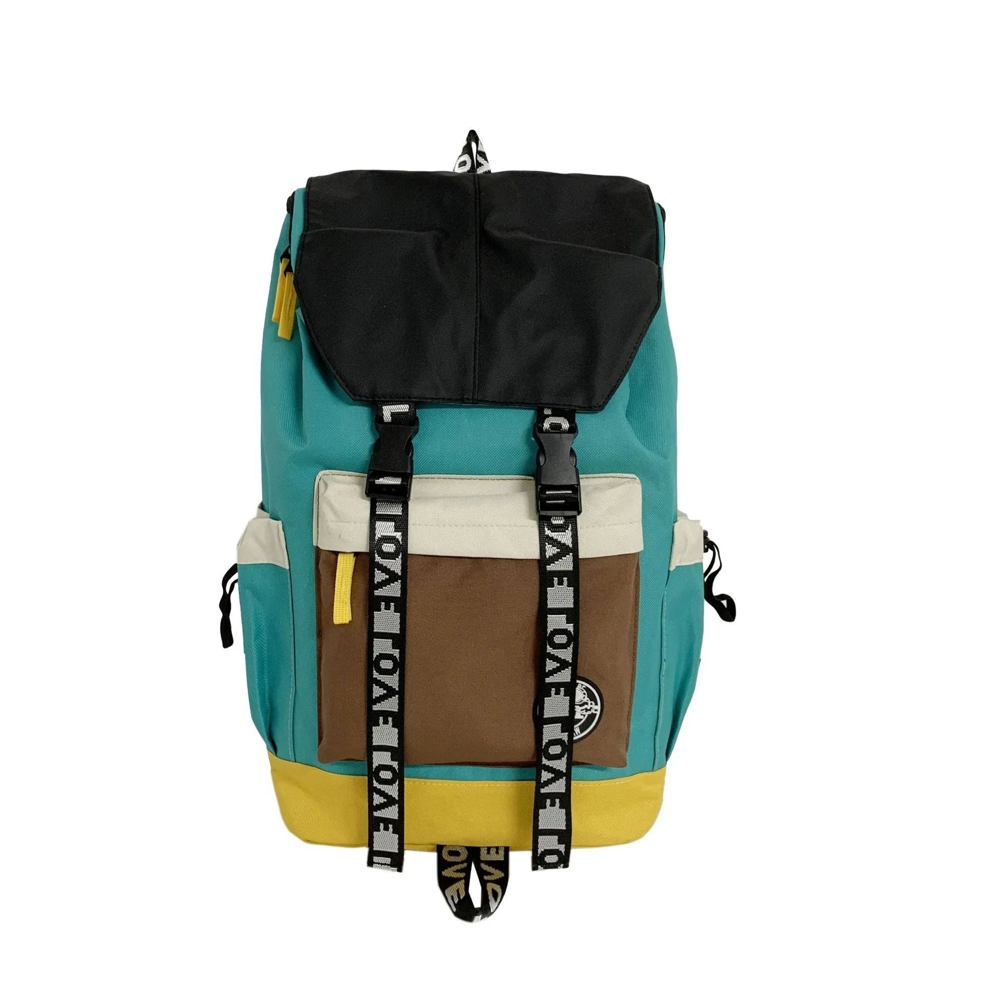 Oxford cloth backpack in black shown with handheld grip and shoulder straps.