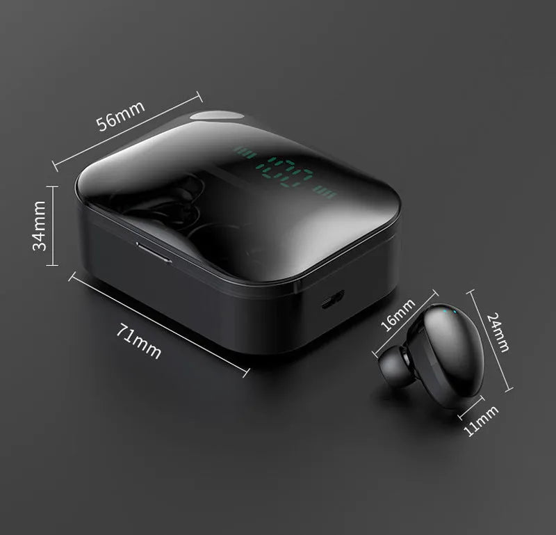 Black and white X7LED sports Bluetooth in-ear headphones with USB charging case