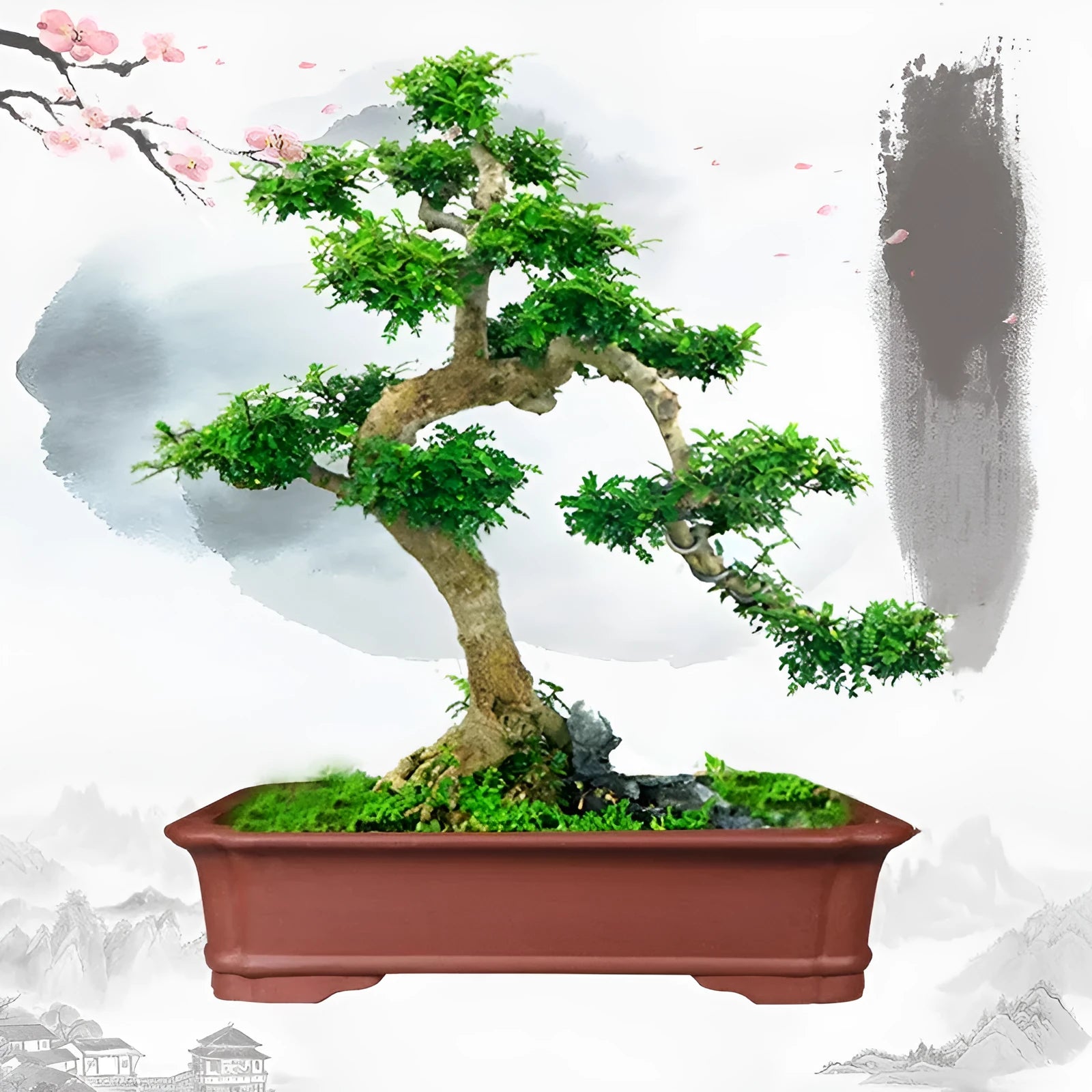 Handmade rectangular purple clay bonsai flowerpot showing its size and thickened ceramic construction.