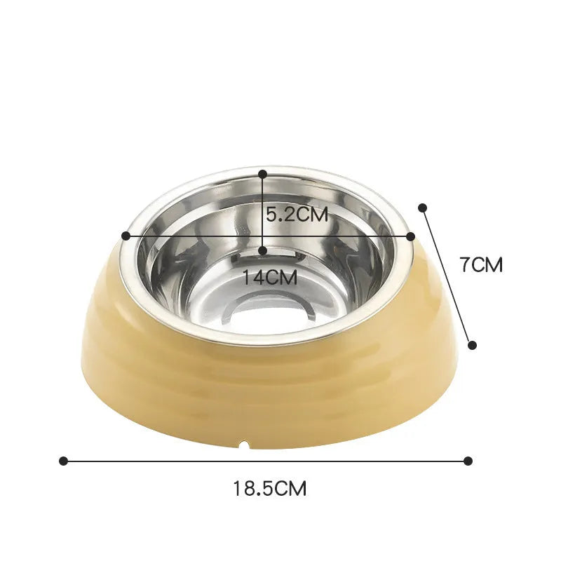 Stainless steel cat bowl in light green, beige, or brown colours for pet feeding