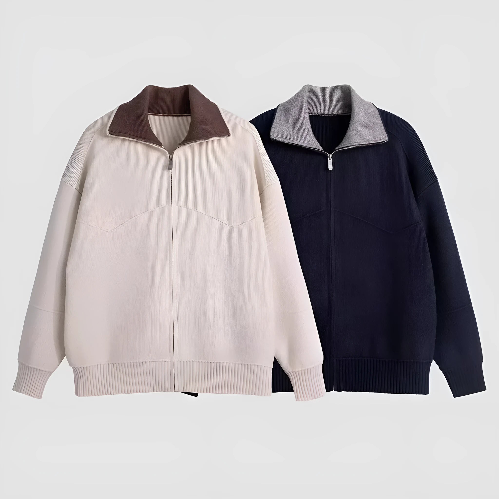 Men's thickened loose knit cardigan in beige, long sleeve, casual style for autumn winter