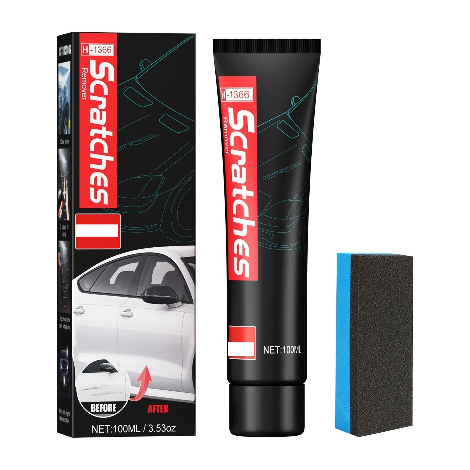 Automotive scratch repair cream in 60ml or 100ml container for paint cleaning and scratch removal