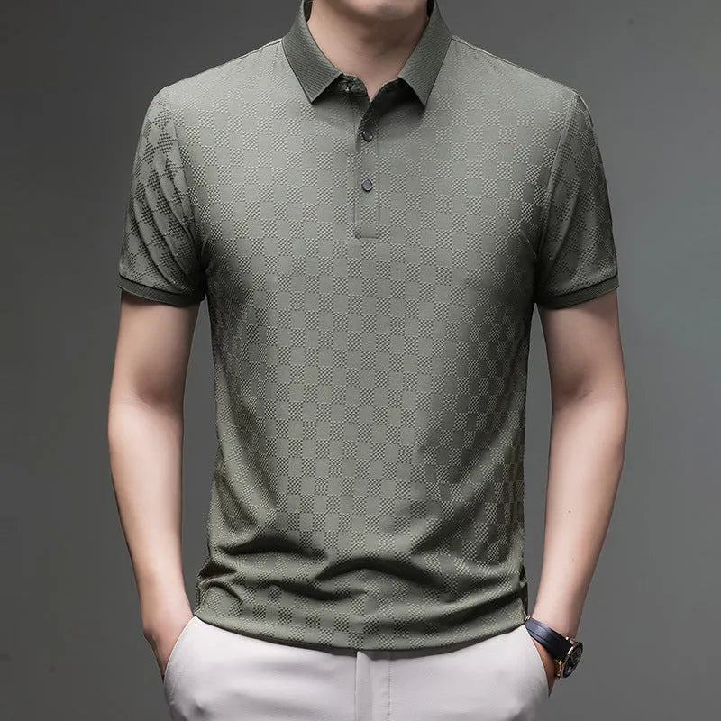 Rhombus thin ice silk short sleeve t-shirt in black with a slit detail on the hem.