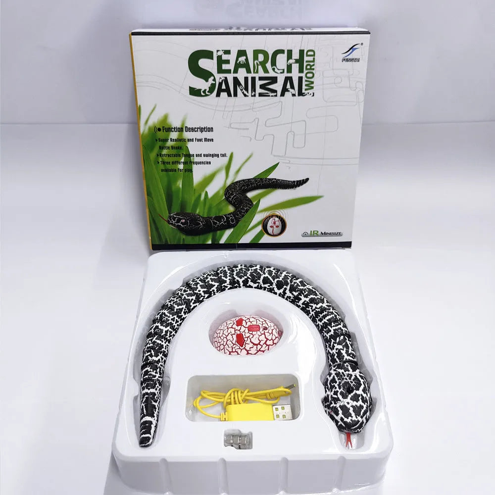 Smart sensing electronic snake cat toy with USB charging cable and realistic cobra design