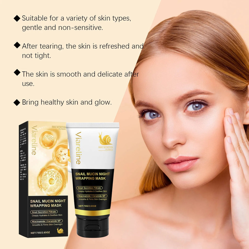 Snail mucus facial mask pack with 75g gel containing collagen and ceramide
