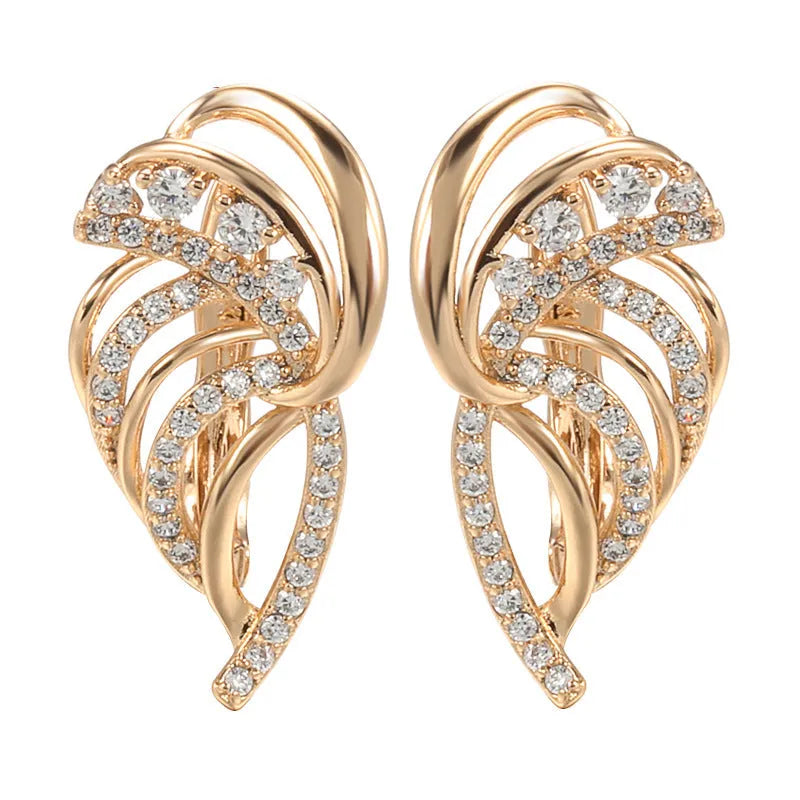 Women's elegant wings design micro zircon ear clips in gold-plated copper with stone inlay