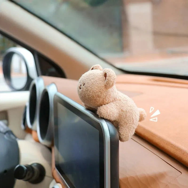 Cute fabric plush doll decoration for car centre console in bear and rabbit cartoon designs