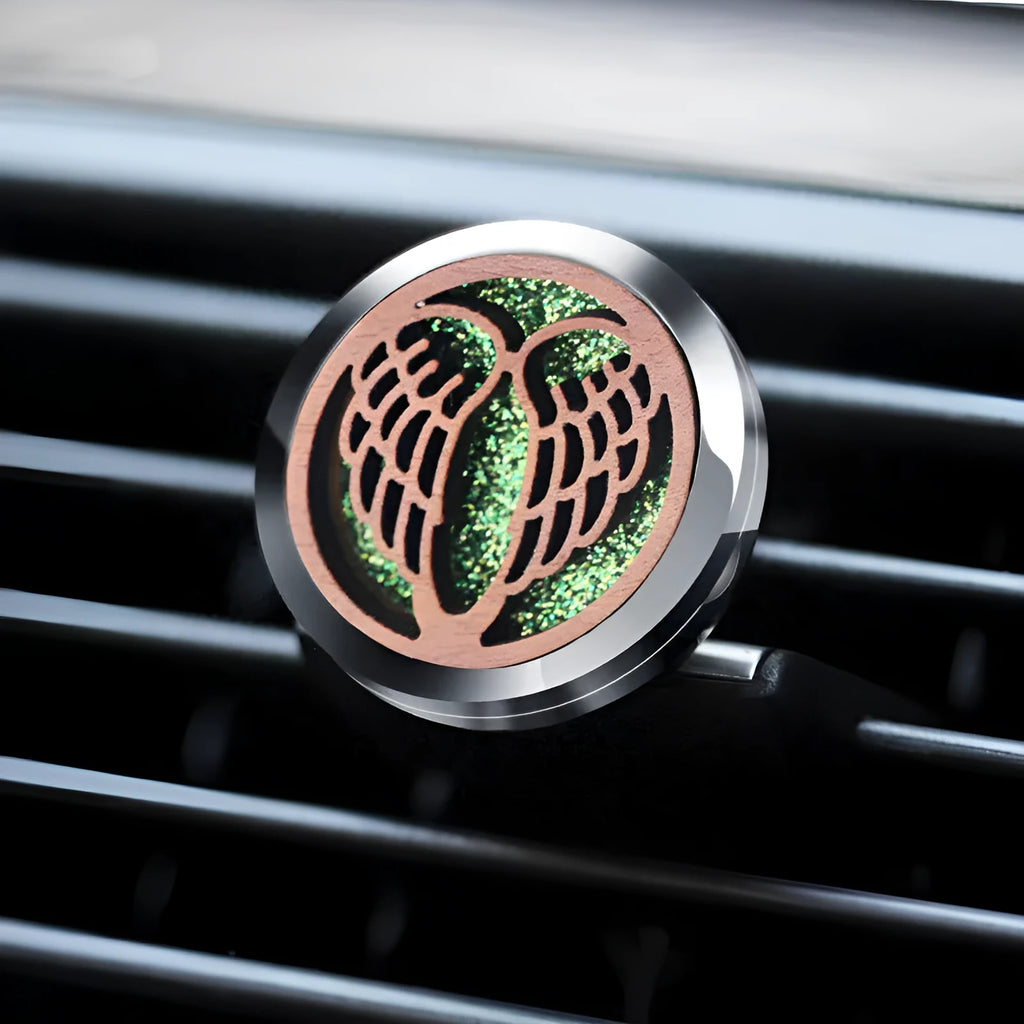 Round alloy wood car aromatherapy clip for air freshener discs with incense holder