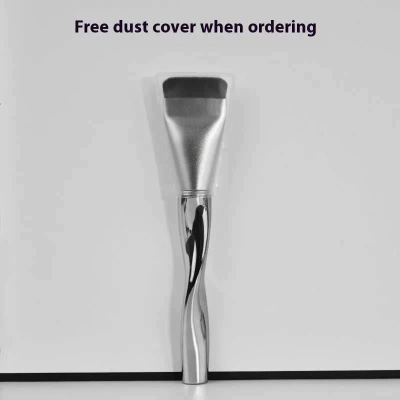 Spiral-shaped powder foundation brush with long handle and synthetic bristles