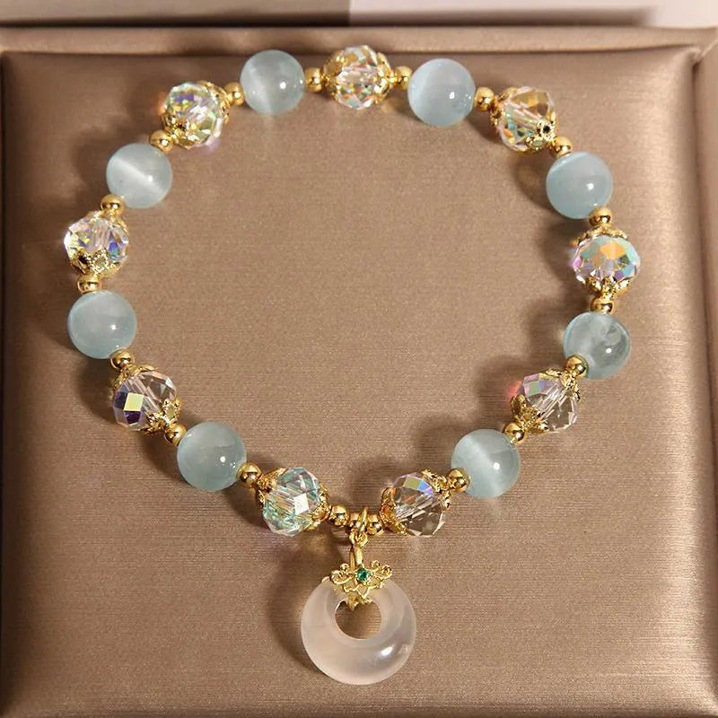 Women's blue opal glass pendant bracelet with Japanese Korean style design