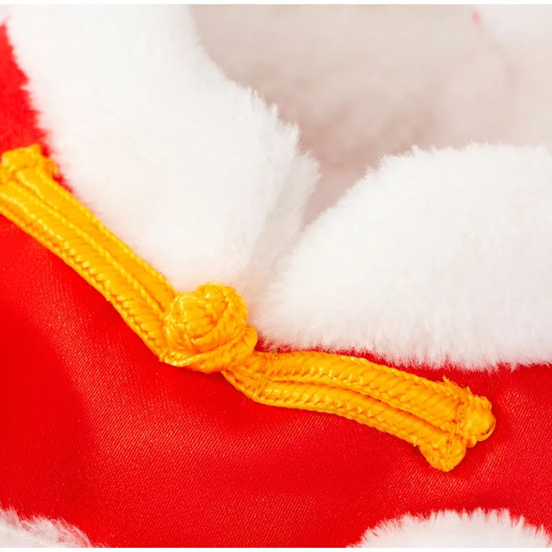 Lion Dance pet Tang suit cotton-padded red top with embroidery and festive tassels for dogs