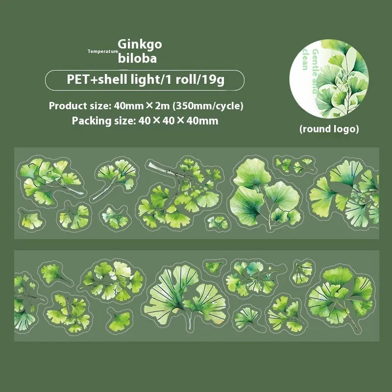 Six rolls of Deciduous Poetry Series decorative stickers showing autumn leaf patterns like ginkgo and maple.