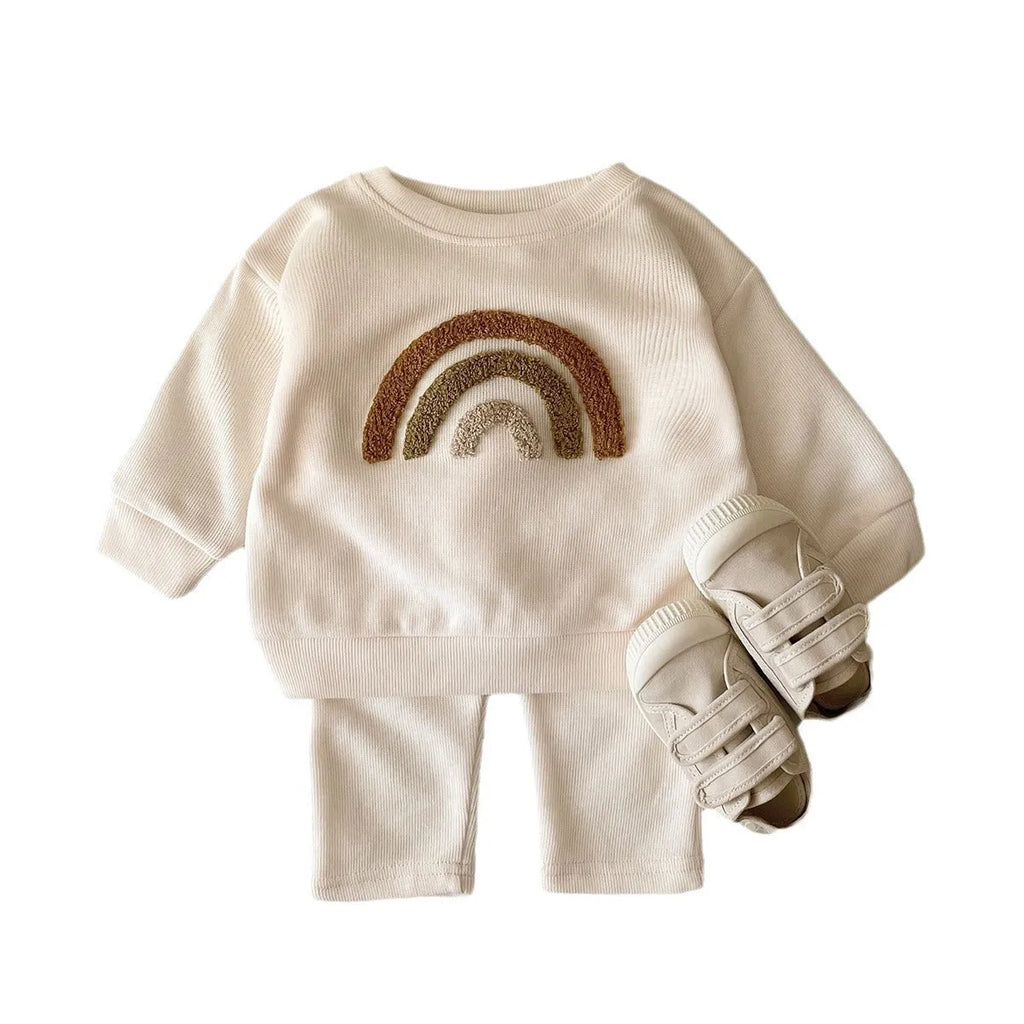 Alphabet-embroidered baby two-piece suit in cotton Korean style with long sleeves and trousers
