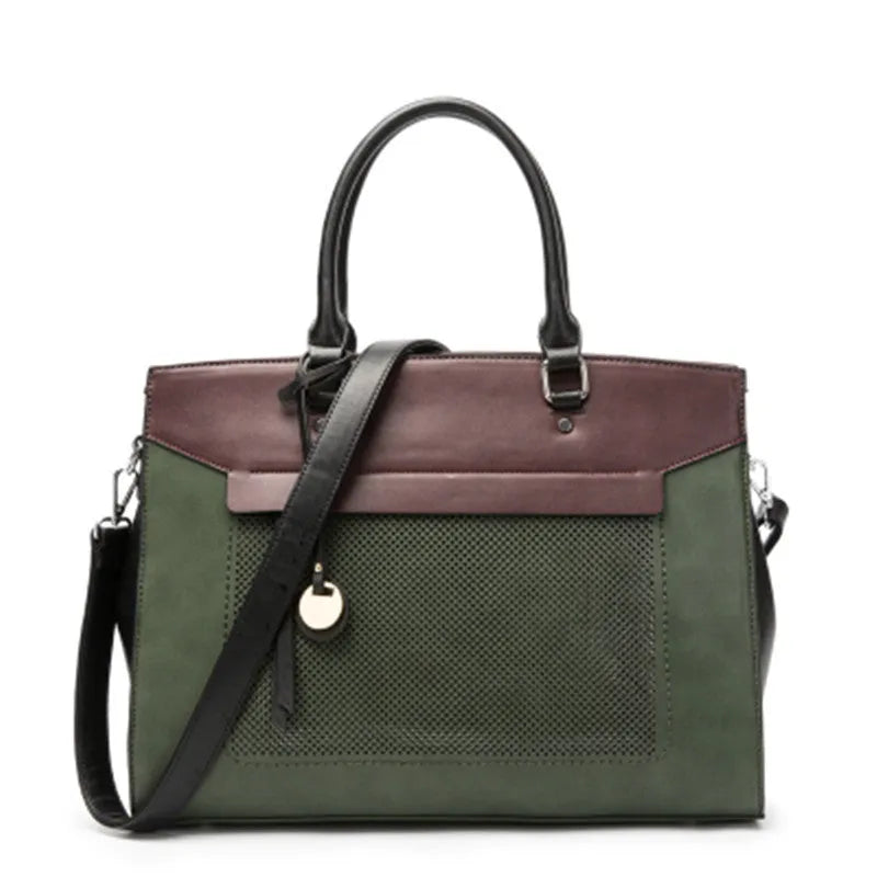 Women's green faux leather computer bag for 13.3 inch laptop with structured design