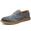 Men's grey genuine leather business shoes with retro lace-up design and rubber sole