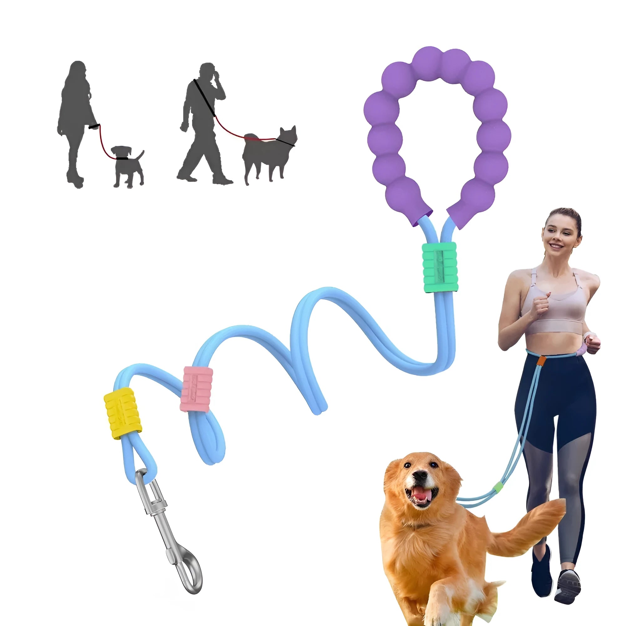 Dog traction rope leash with foam handle in four colour options: black, light purple, sky blue, yellow