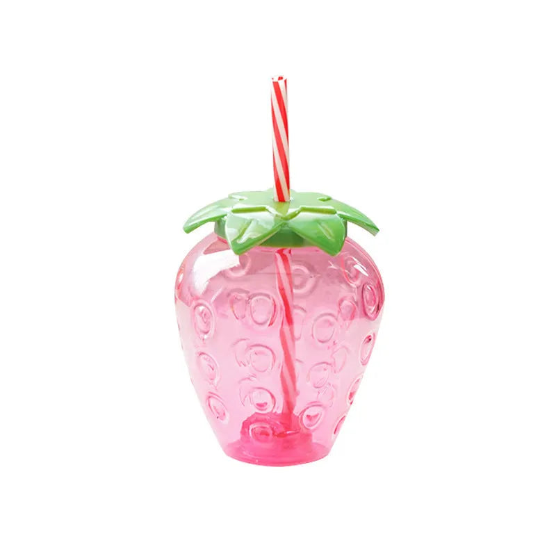 500ml kawaii strawberry-shaped water bottle with straw and lanyard, BPA-free PP plastic, 12cm long