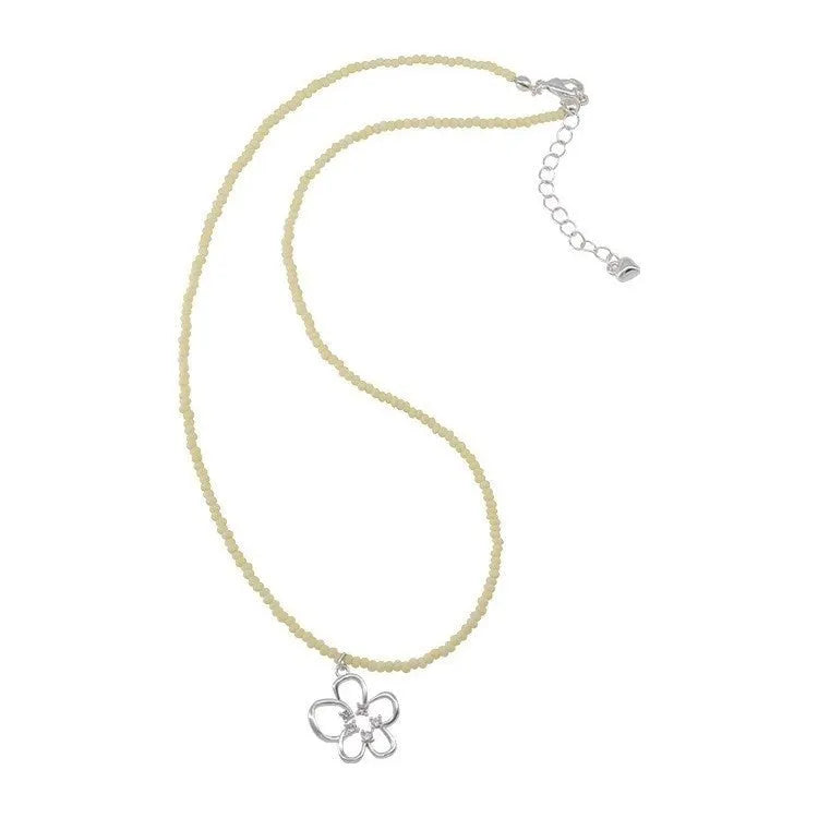 Korean style women's copper necklace with beaded hollow flower pendant and electroplated finish