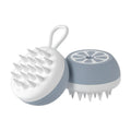 Yellow silicone pet bath brush showing massage head and comb sides on a 102mm scale.