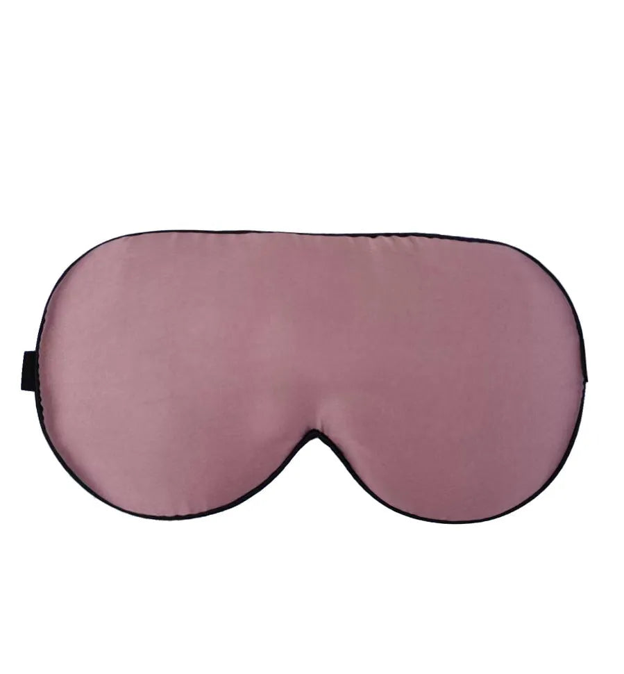 Double-sided mulberry silk sleep mask with embroidered print in various colours.