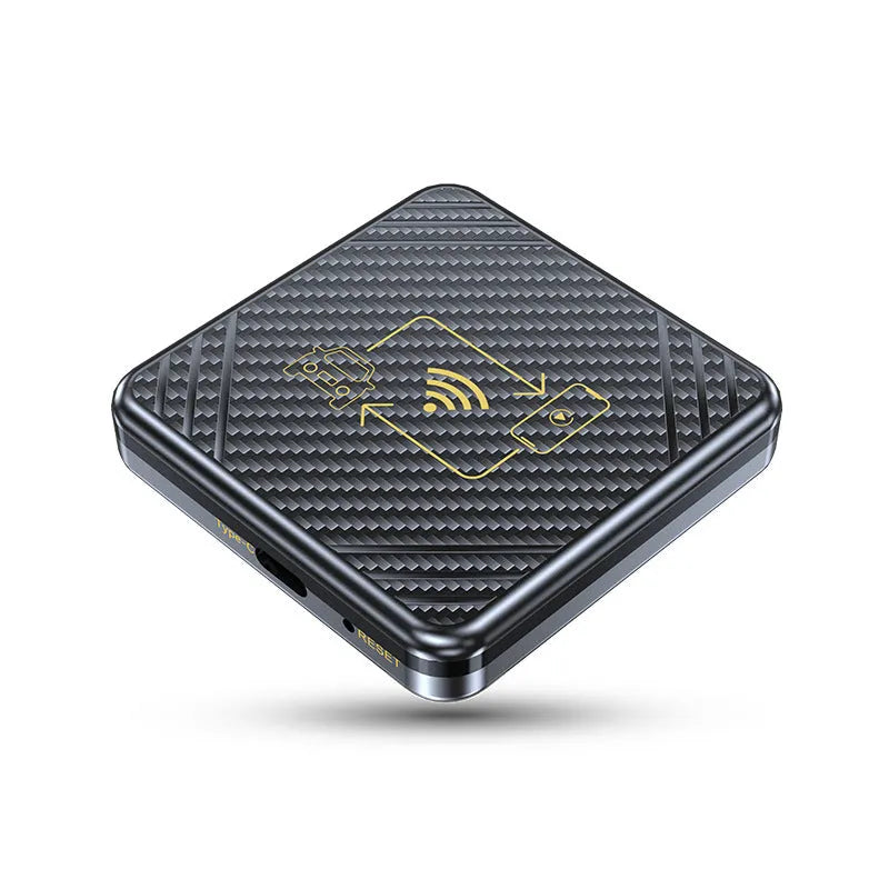 USB to wireless CarPlay and Android Auto conversion smart box in gold and white colours