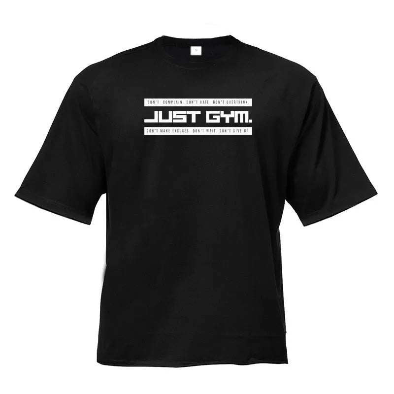 Cotton bodybuilding sports tshirt with five-point sleeves round neck bottoming shirt in black