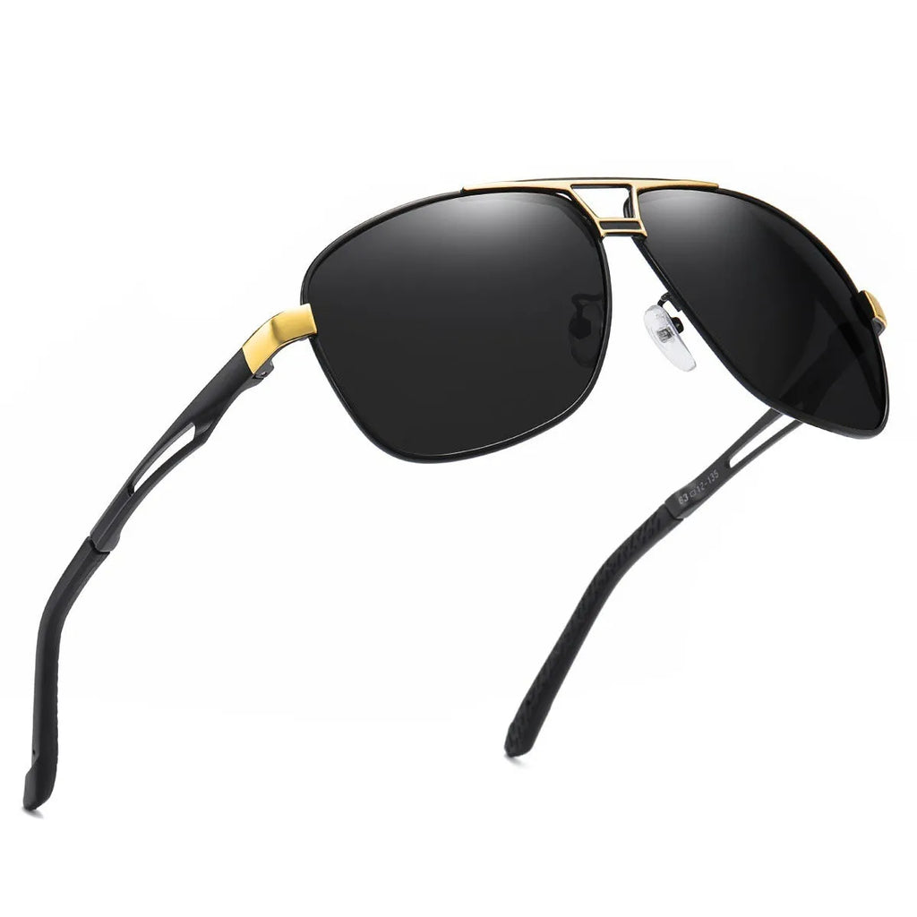 Men's orange red polarised aviator sunglasses with a metal frame and HD lenses.