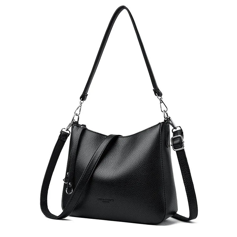 Genuine leather crossbody bag with metal belt decoration, horizontal square shape, available in khaki and other colours
