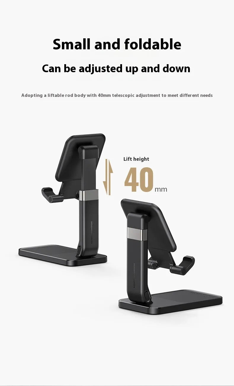Black desktop foldable mobile phone bracket made of PC ABS material