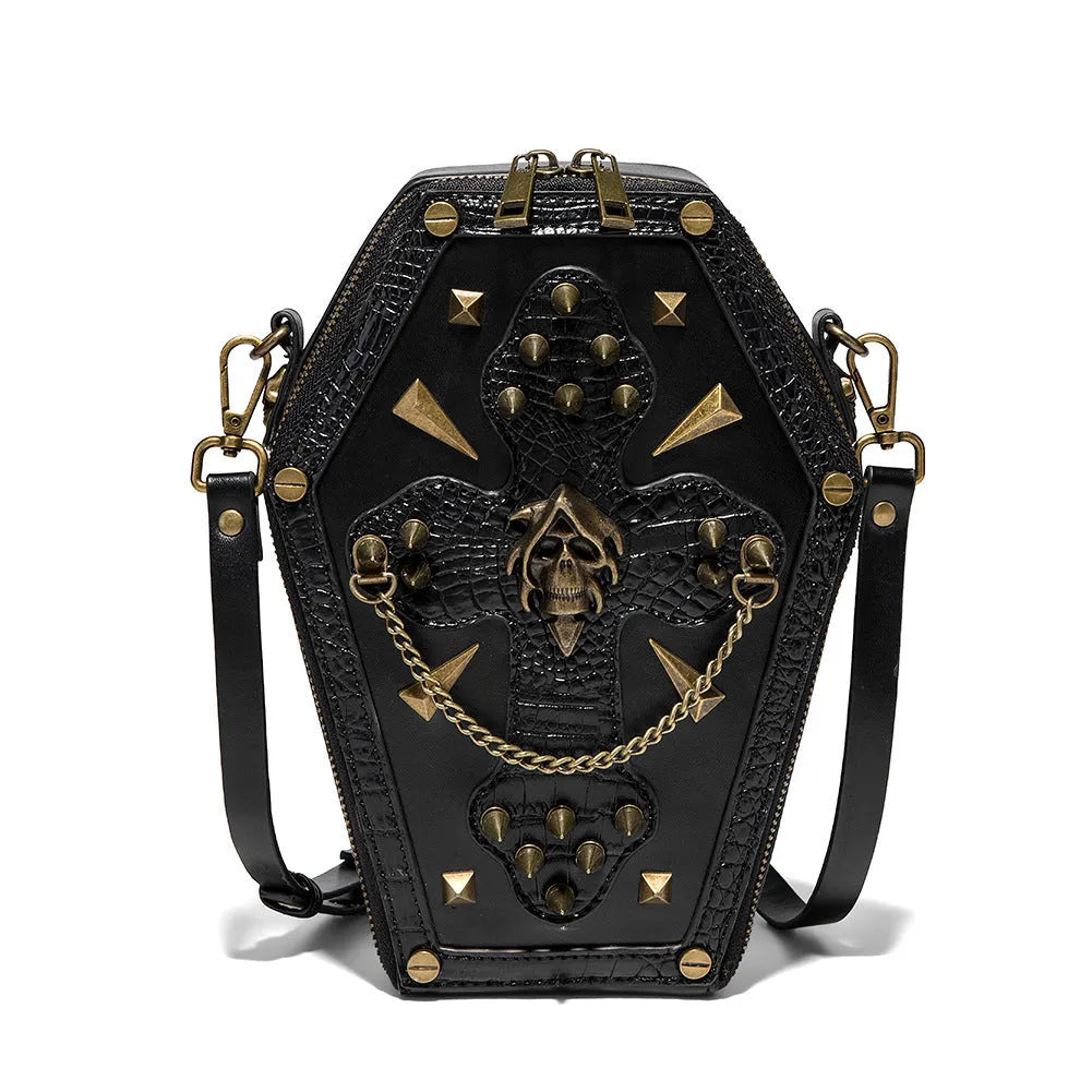 Halloween messenger crossbody bag with 3D embossed pocket in PU leather available in six colours